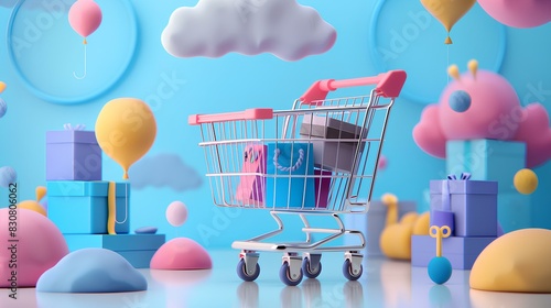 Shopping cart with gifts,Applications buy things online final sale offer details flash sale banner template photo