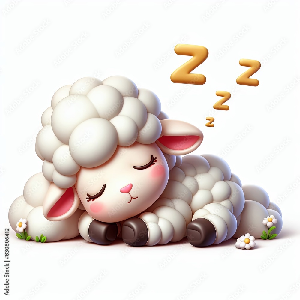 Fototapeta premium Cute sheep sleeping cartoon , 3d Generative AI
