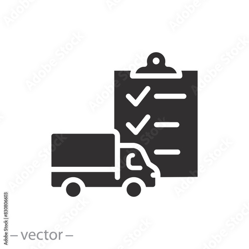 maintenance checklist vehicle icon, truck inspect, technician auto repair, customs control, flat symbol on white background - vector illustration