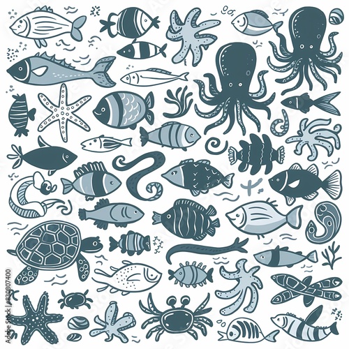 seamless pattern with fish and sea animals background
