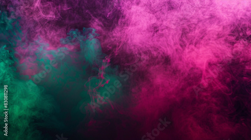Forest green highlights add a vivid touch to the neon magenta smoke on stage,