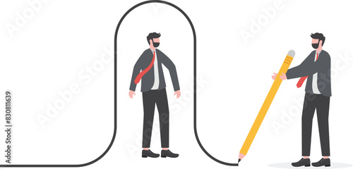 Businessman draws a line covering the client. Customer retention concept. Customer Care. Providing save customer loyalty. 

