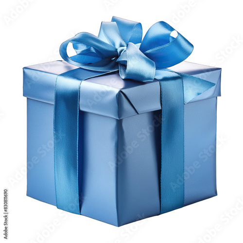 Blue gift box with ribbon isolated on transparent background