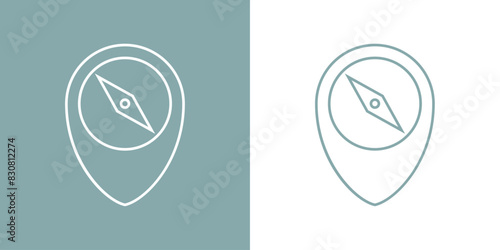 Logo Nautical. Símbolo búsqueda. Silueta de brújula simple con líneas en indicador de posición