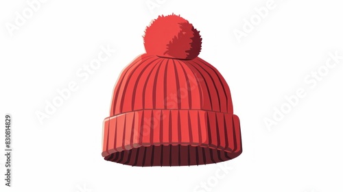 Red knitted hat with pom pom cozy winter fashion accessory for cold weather travel and outdoor adventures © SHOTPRIME STUDIO