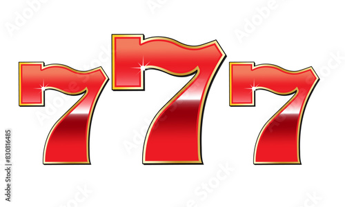 Casino 777 in colourful red isolated on white or transparent background