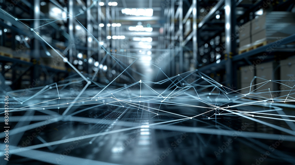 Onyx black lines navigate a sleek and contemporary logistics tech setting, Onyx black lines navigate a sleek and contemporary logistics tech setting,