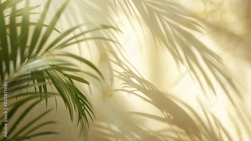 Elegant background with blurred palm leaf shadows on cream wall Elegant background with blurred palm leaf shadows on cream wall