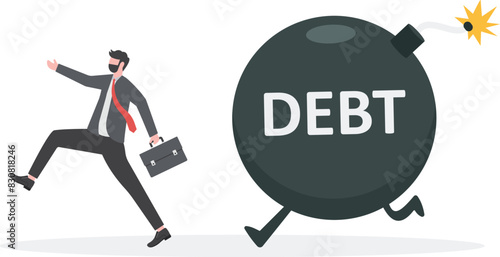 businessmen run away from debt monster time bombs. business debt concept.

