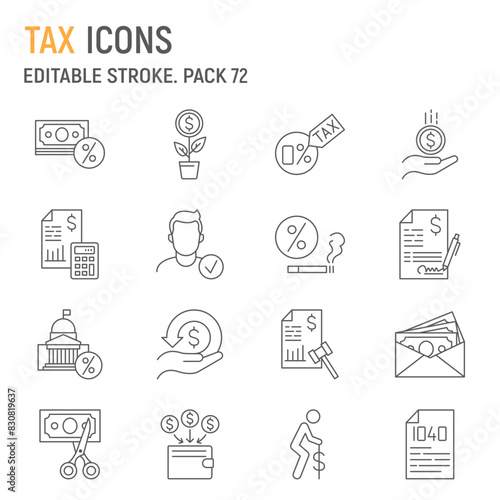 Tax line icon set, taxation collection, vector graphics, logo illustrations, tax vector icons, finance signs, outline pictograms, editable stroke