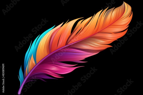 a colorful feather on a black background