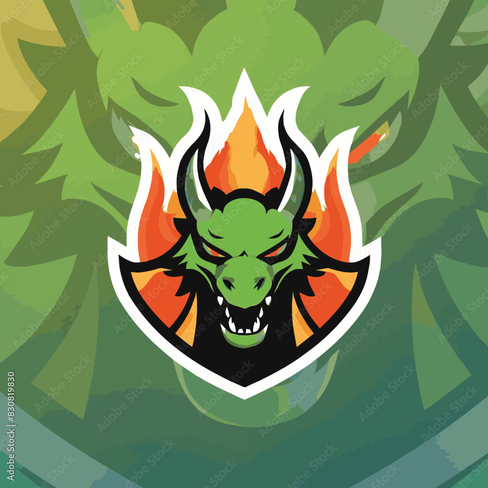 Create a university logo that combines a fierce dragon head and fiery flames Create a university logo that combines a fierce dragon head and fiery flames