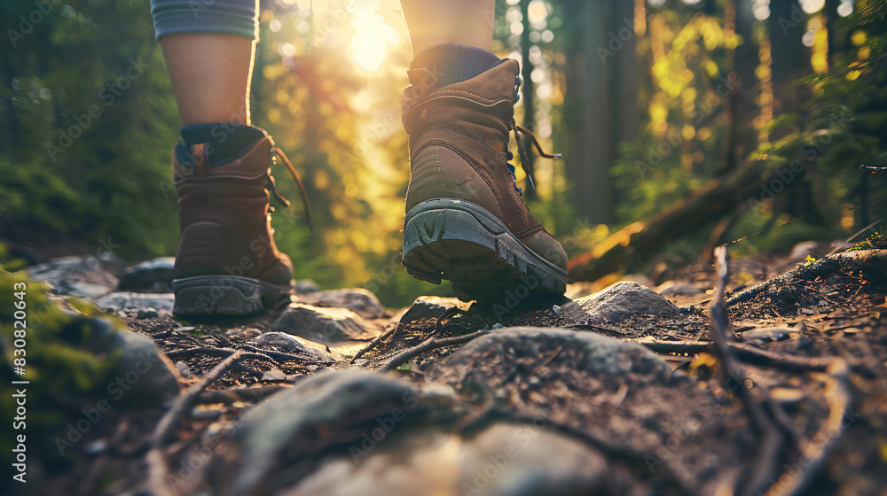 A person is standing on a rocky surface wearing hiking boots. The boots are brown and have laces. The person is looking ahead, possibly preparing to continue their hike A person is standing on a rocky surface wearing hiking boots. The boots are brown and have laces. The person is looking ahead, possibly preparing to continue their hike