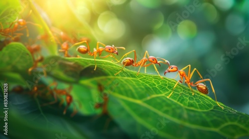 The ants on green leaf