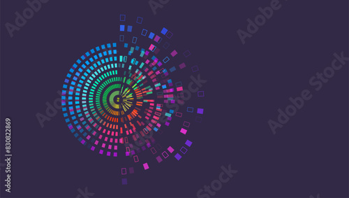 Vector illustration, information flow on a dark background. Artificial intelligence, machine learning. Visualization of sorting a large amount of data. The process of analyzing information.