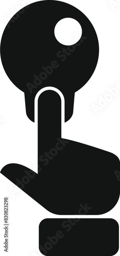 Graphic silhouette of a finger pressing a key, depicting interaction or digital action