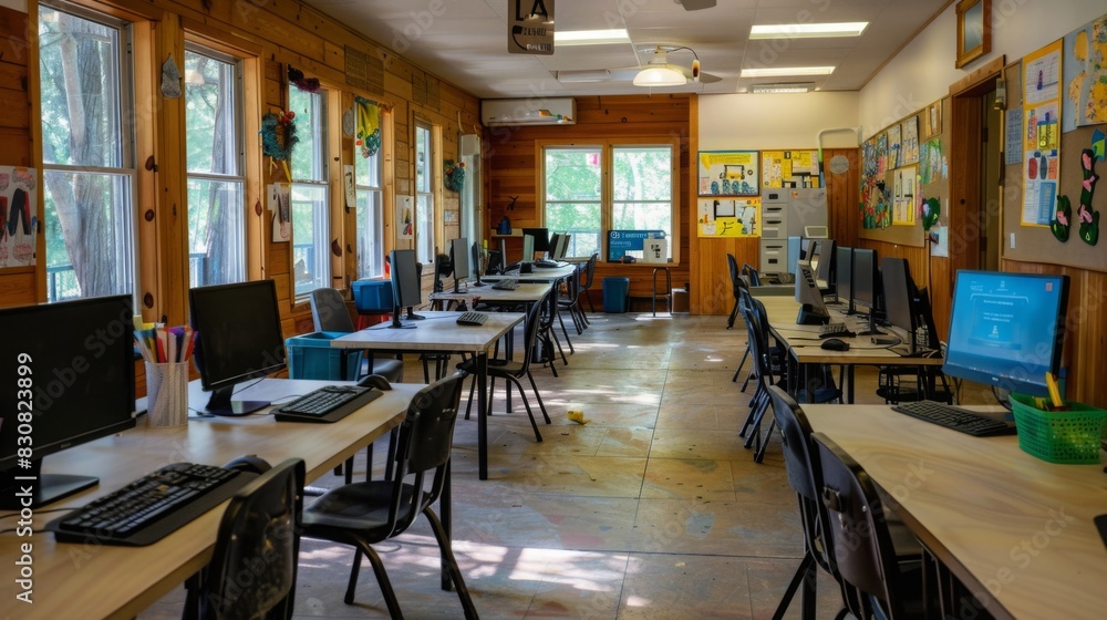 A community center in rural America with children accessing the internet for the first time, highlighting the bridging of the digital divide. A community center in rural America with children accessing the internet for the first time, highlighting the bridging of the digital divide.