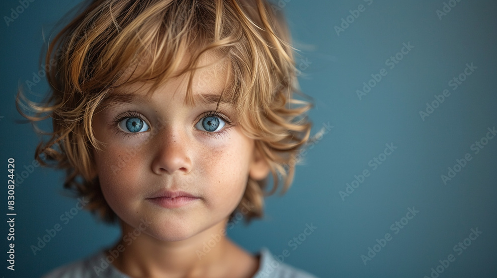 Professional studio photo portrait of a cute little boy, lovely kid with naive face, a child with a emotional expression, widescreen 16:9 Professional studio photo portrait of a cute little boy, lovely kid with naive face, a child with a emotional expression, widescreen 16:9
