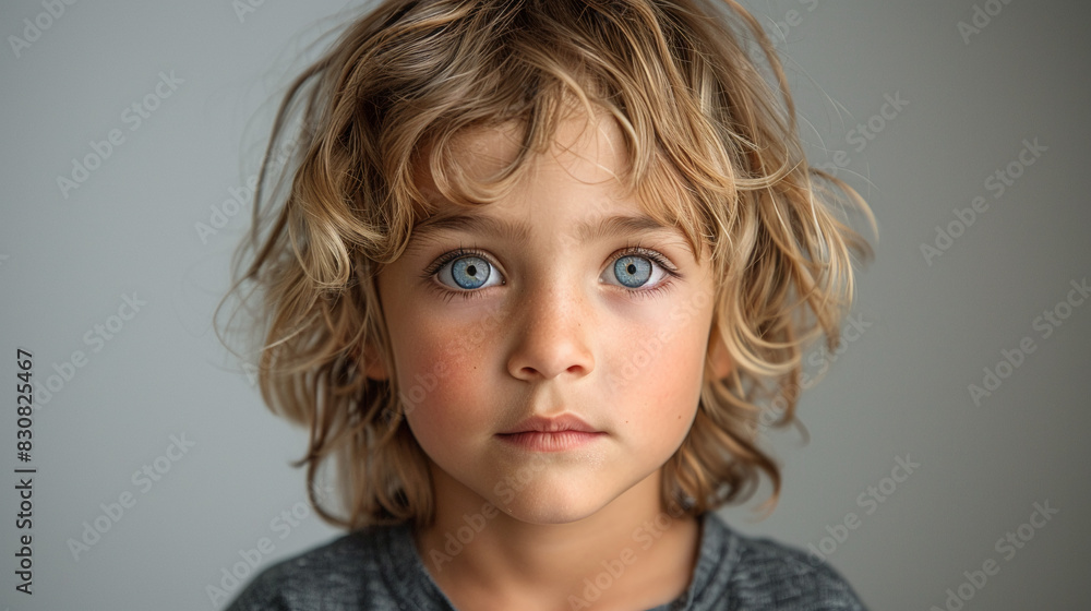 Professional studio photo portrait of a cute little boy, lovely kid with naive face, a child with a emotional expression, widescreen 16:9 Professional studio photo portrait of a cute little boy, lovely kid with naive face, a child with a emotional expression, widescreen 16:9