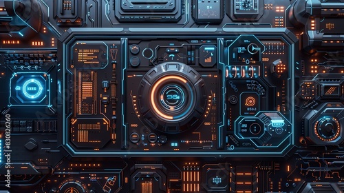 Futuristic UI Elements and Interfaces: Light Blue and Black Design, 8K Resolution, Cryptidcore Aesthetic with Rounded Captivating Heistcore Style