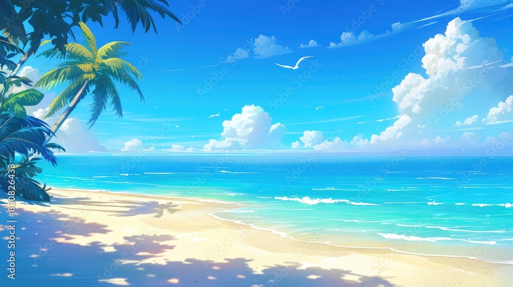 2d illustration of a sunny beach in summer 2d illustration of a sunny beach in summer
