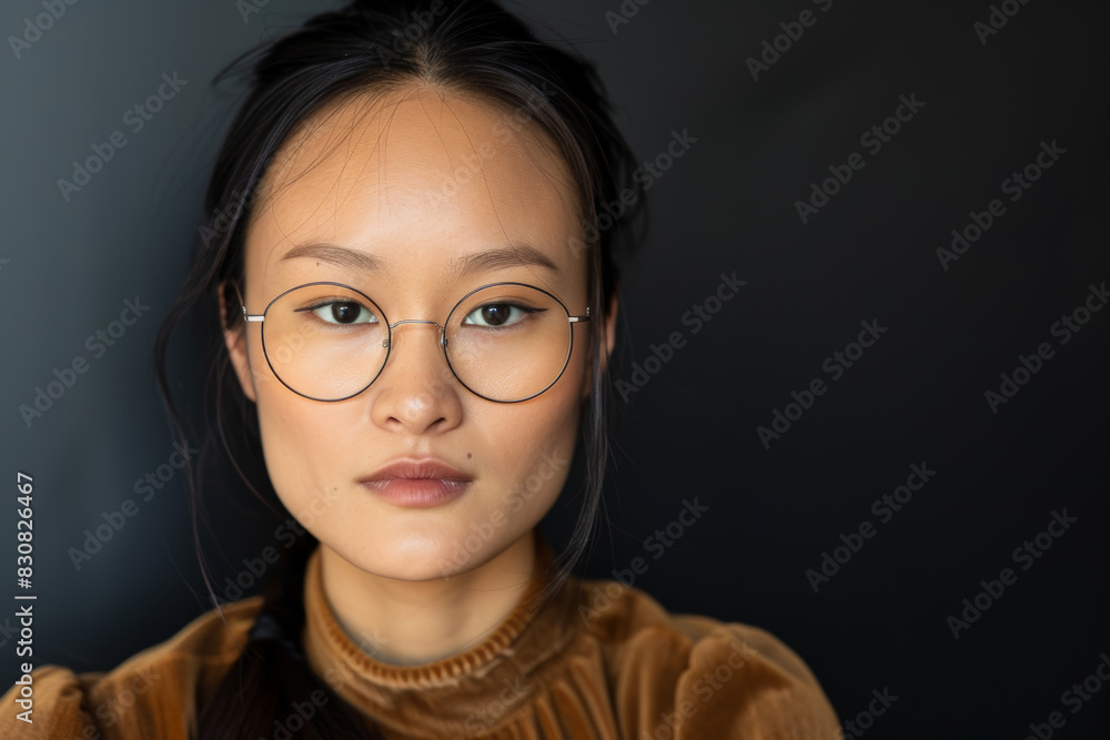 Head and shoulders portrait of beautiful young Asian woman, studio photo Head and shoulders portrait of beautiful young Asian woman, studio photo