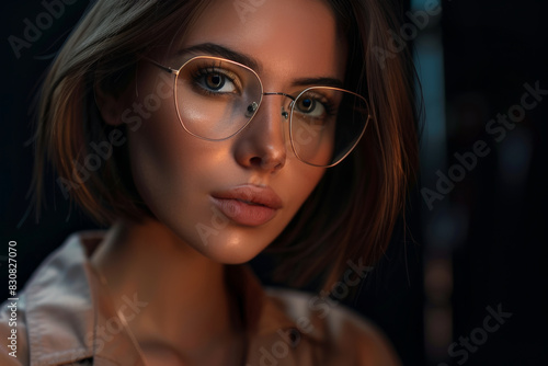 Head and shoulders portrait of beautiful young Caucasian woman, studio photo