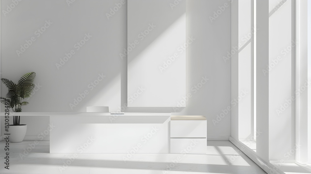 White office meeting room interior with board, drawer and window. Mockup wall White office meeting room interior with board, drawer and window. Mockup wall