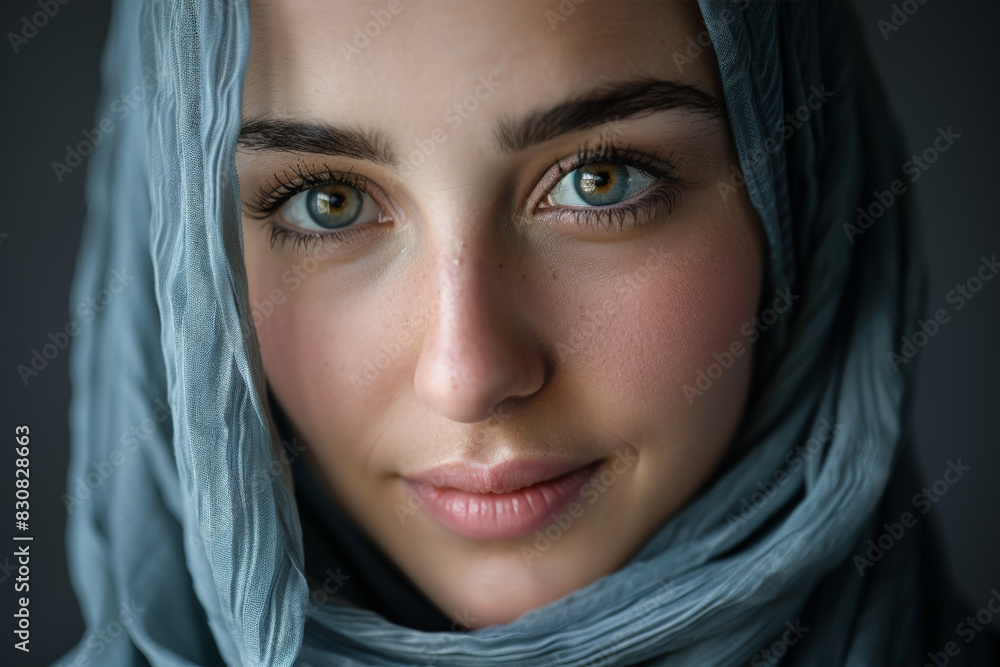 Head and shoulders portrait of beautiful young Middle Eastern woman, studio photo Head and shoulders portrait of beautiful young Middle Eastern woman, studio photo