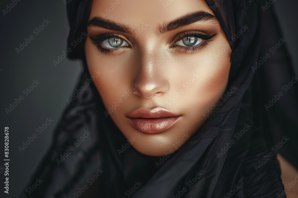 Head and shoulders portrait of beautiful young Middle Eastern woman, studio photo Head and shoulders portrait of beautiful young Middle Eastern woman, studio photo