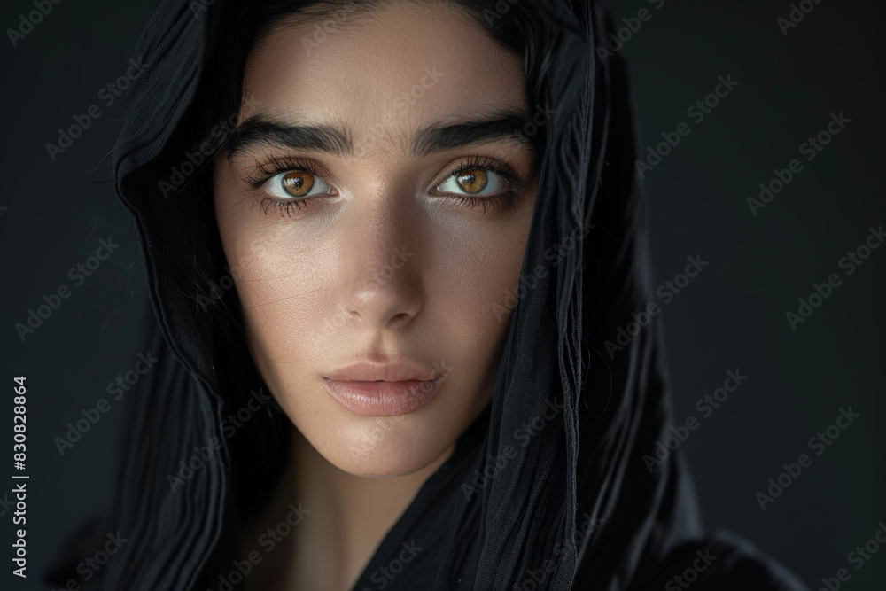 Head and shoulders portrait of beautiful young Middle Eastern woman, studio photo Head and shoulders portrait of beautiful young Middle Eastern woman, studio photo