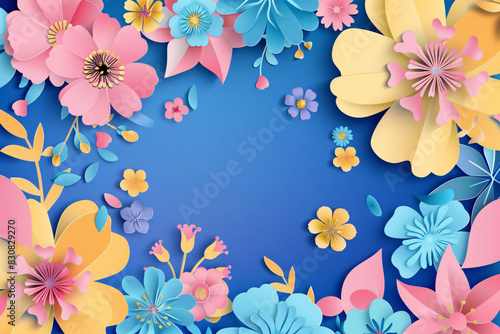3D rendering of various silhouette style flowers  spring paper cut art concept illustration