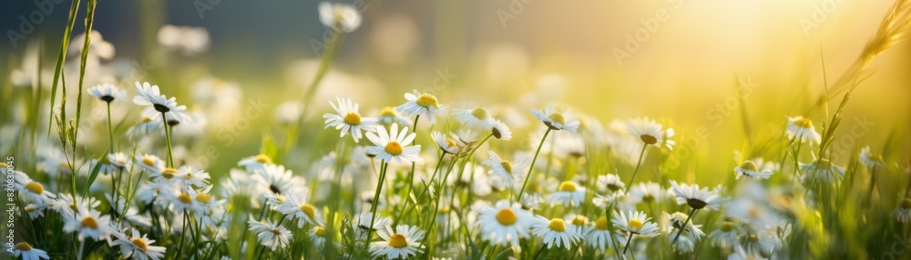 Sure, here is a sentence describing a field of daisies in the summer sun:  A field of daisies blooms under a bright summer sky