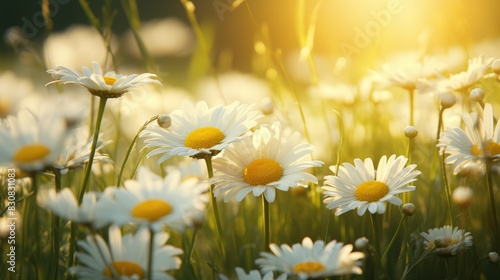 A sea of white daisies blankets a sunny meadow