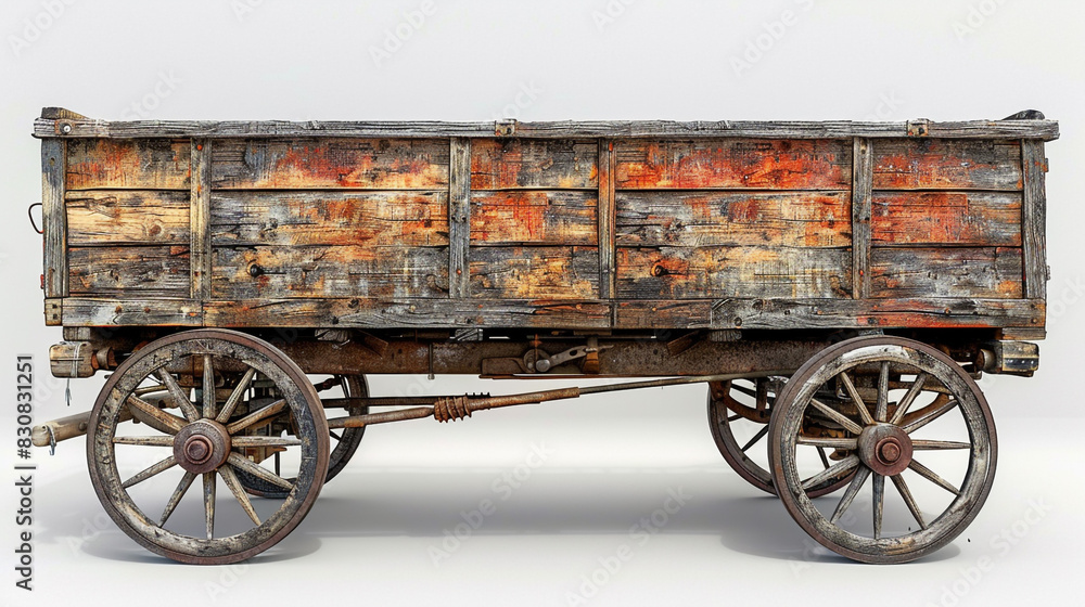 Fototapeta premium Weathered Wooden Wagon With Rusted Paint