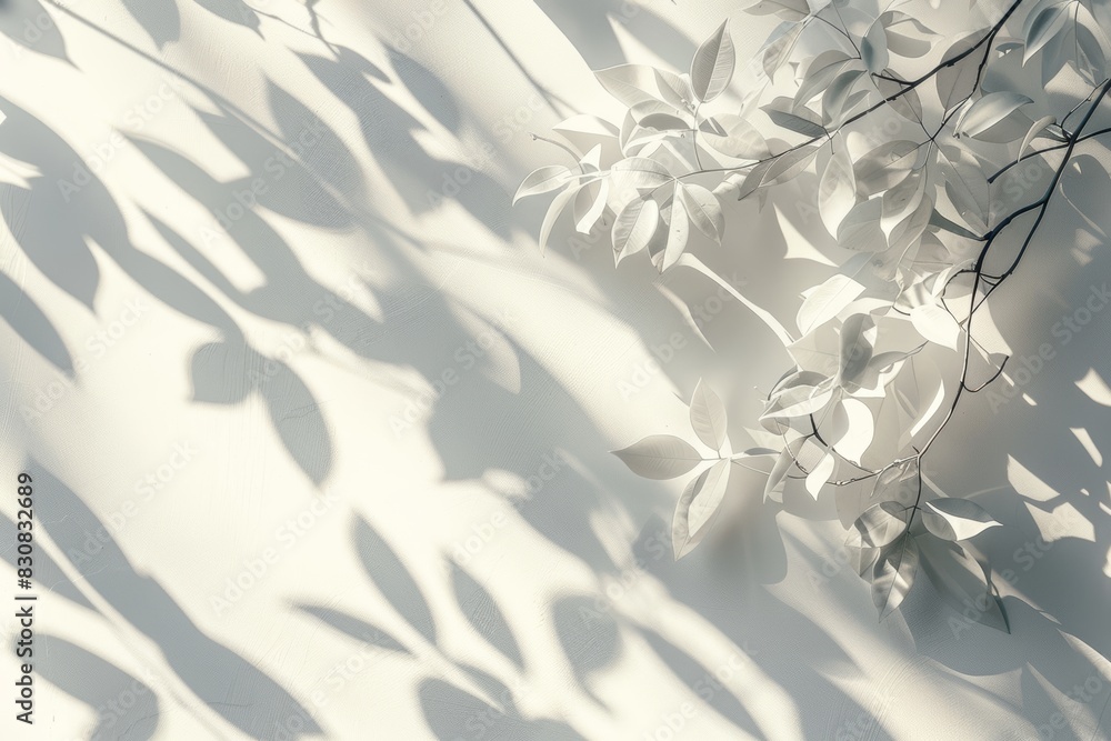 Blurred foliage shadow on white wall, minimalistic light background, ideal for presentation, highquality image, elegant and serene, soft and modern Blurred foliage shadow on white wall, minimalistic light background, ideal for presentation, highquality image, elegant and serene, soft and modern
