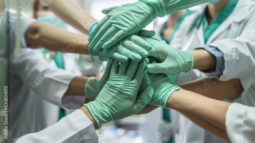 A team of doctors  hands