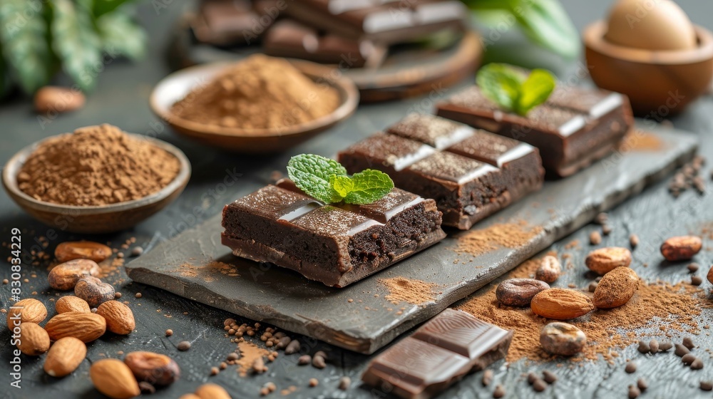 Explore a mouthwatering gourmet chocolate bar with indulgent flavors and artisanal craftsmanship. Perfect for confectionery marketing. Explore a mouthwatering gourmet chocolate bar with indulgent flavors and artisanal craftsmanship. Perfect for confectionery marketing.