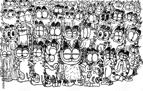 Hand drawing of multi caricatures cats in one frame #1.