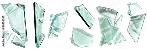 Set pieces broken glass isolated on white background,
Glass splitter Broken window on white gray background

 photo