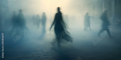 Blurry figures in urban setting. Concept Urban Exploration, Abstract Photography, Cityscape Silhouettes, Artistic Blur Effects, Unfocused Urban Scenes © Anastasiia