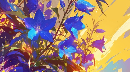 A vibrant cartoon rendition of a bellflower illustration