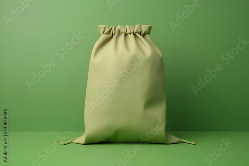 Mock up of recycled eco bags, shopper or pouch on green background. Space for design, print and showcasing