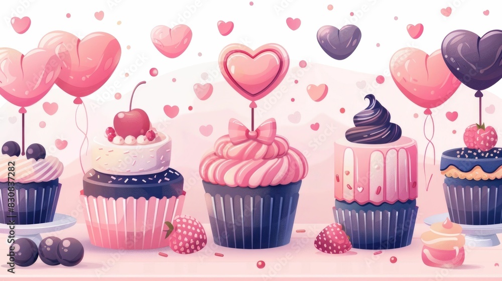 Beautifully Decorated Cakes and Cupcakes for Joyful A Showcasing Delightful Desserts Adorned with Hearts Balloons and Vibrant Pastel Colors for Festive Occasions Beautifully Decorated Cakes and Cupcakes for Joyful A Showcasing Delightful Desserts Adorned with Hearts Balloons and Vibrant Pastel Colors for Festive Occasions