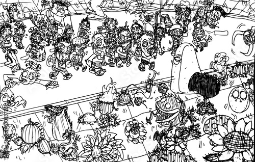 Hand drawing of multi caricatures in one frame.
