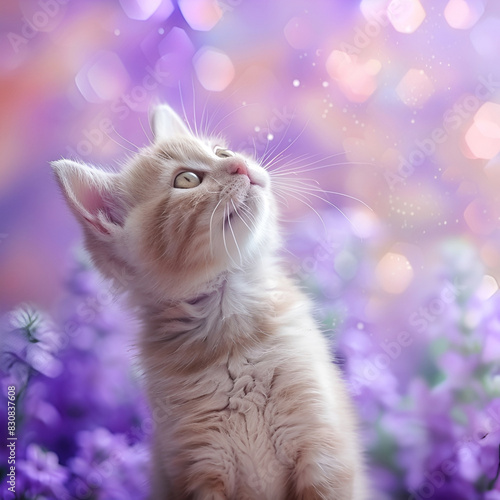 Kitten on violet flower