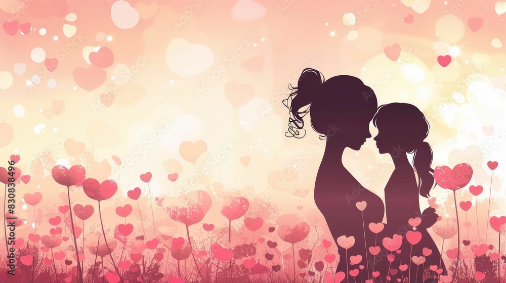 Loving Embrace of a Mother and Daughter Celebrating the Tender Bonds of Motherhood and Family Affection on a Floral Spring Garden Background Loving Embrace of a Mother and Daughter Celebrating the Tender Bonds of Motherhood and Family Affection on a Floral Spring Garden Background