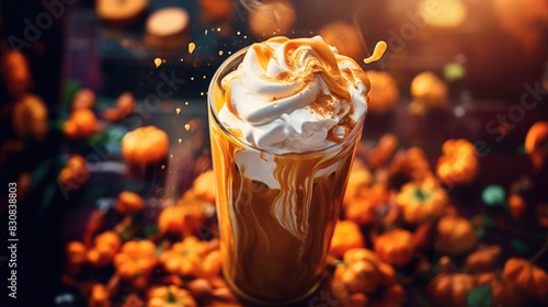 Pumpkin Spice Latte with Whipped Cream and Caramel Drizzle