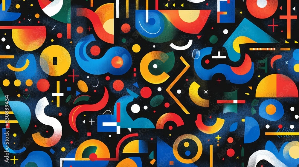 A pattern of colorful abstract shapes inspired by modern art movements. A pattern of colorful abstract shapes inspired by modern art movements.