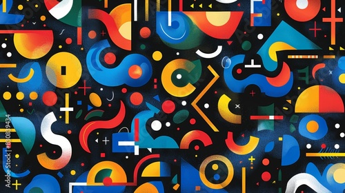 A pattern of colorful abstract shapes inspired by modern art movements.